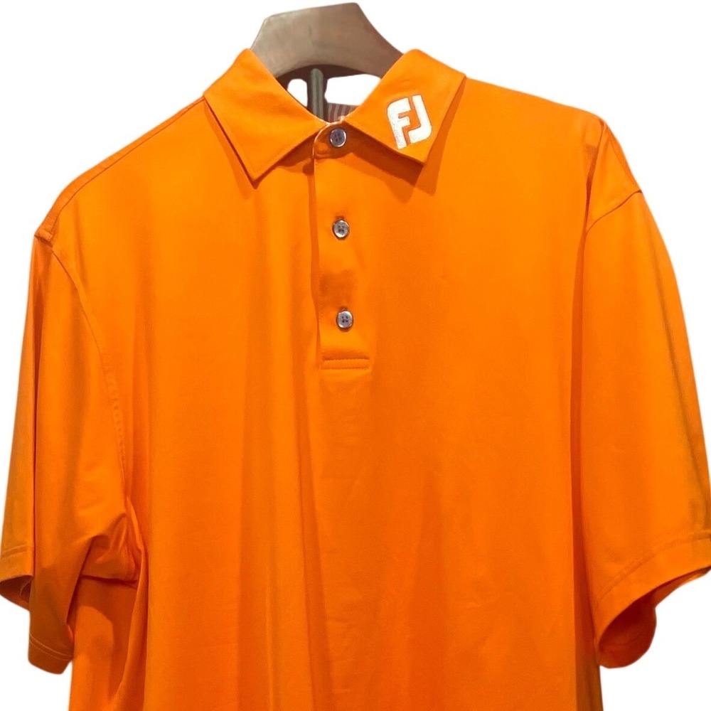 FootJoy Mens Orange Performance Golf Polo Shirt Short Sleeve Size L FJ Logo